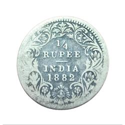 British India Silver 1/4 Rupee Year 1882 Victoria Empress **V. Rare** Highly Collectable.