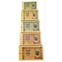 Modern Gandhi Khadi Hundi Memorabilia Notes [1, 5, 10, 50, 100] Set of 5 Notes are in UNC Conditions.