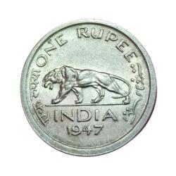 One Rupee Cu/Ni Year 1947 Lion Potrait Lahore Mint King George-VI **V. Scare** High Grade.