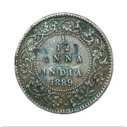 British India 1/12 Anna Year 1889 Victoria Empress with OVER Weight 2.6 Grams in Collectable Grade.