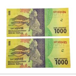 Indonesia 1000 Seribu Rupiah Serially 2 Notes are in UNC Grades.