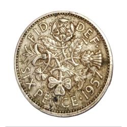 Great Britain Cu/Ni Six Fence Year 1957 Queen Elizabeth-II Collectable Grade.