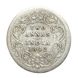 British India Silver 2 Annas Year 1892 Victoria Empress Used Conditions.
