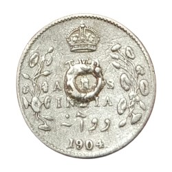 British India Silver 2 Annas Year 1904 King Edward-VII Used Conditions.