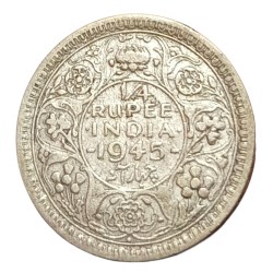 British India Silver 1/4 Rupee Year 1945 King George-VI Used Conditions.