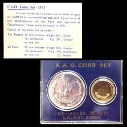 1971 Very Rare Two Coins Set Bombay Mint Issue With Card Box Certificate