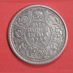 Rare Half Rupee 1934 George V king British India Extremely Fine Grade Coin