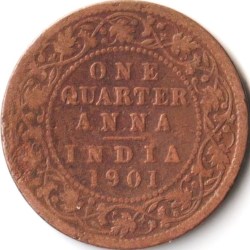 One Quarter Anna 1901 Copper Coin of Victoria Empress British India Coinage