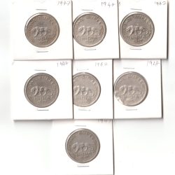 Seven Coins Set of One Rupee 1947 Nickel Coins With Coin Holder of King George VI British India Coinage
