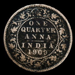 Extremely Rare One Quarter Anna 1909 Bronze Coin of King Edward VII British India Coinage
