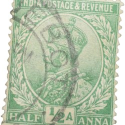 Postal Stamp of George V 1/2 Anna Green Colour - Used Condition as per Image.