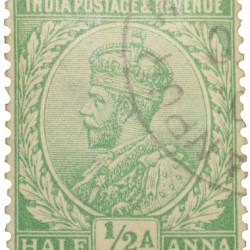 Postal Stamp of George V 1/2 Anna Green Colour - Used Condition as per Image.