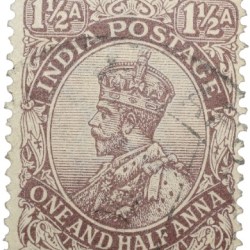 Postal Stamp of George V 1-1/2 Anna Dark-Brown Colour - Used Condition as per Image.
