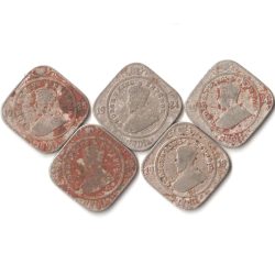 5 Coins Set of Two Anna 1925-1918 Copper-Nickel Coin of King George V British India Coinage