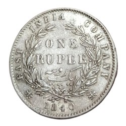 British India Silver Rupee East India Company Year 1840 Divided Legend Queen Victoria High Grade.