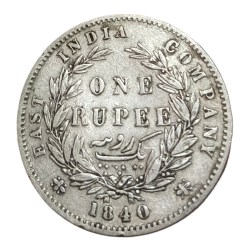 British India Silver Rupee East India Company Year 1840 Divided Legend Queen Victoria Collectable Grade.