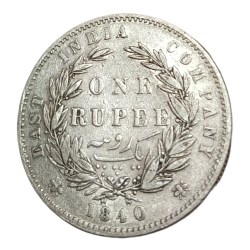 British India Silver Rupee East India Company Year 1840 Divided Legend Queen Victoria Collectable Grade.