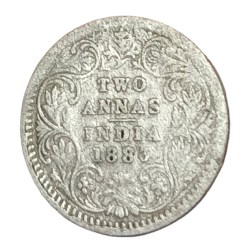 British India Silver 2 Annas Year 1883 Victoria Empress **Scare** Used Condition.