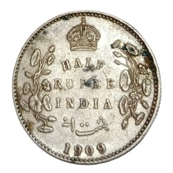 British India Silver 1/2 Rupee KEY Date Year 1909 King Edward-VII **Rare** High Collectable Grade with Complete details.