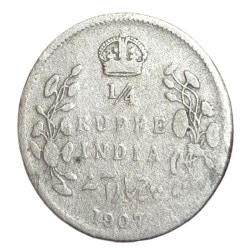 British India Silver 1/4 Rupee Year 1907 King Edward-VII Used Condition.