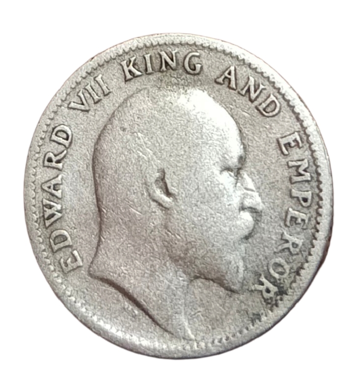 British India Silver 1/4 Rupee Year 1907 King Edward-VII Used Condition.
