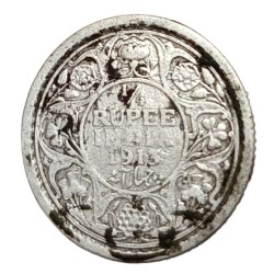 British India Silver 1/4 Rupee Year 1913 King George-V **Scare** Used Condition.