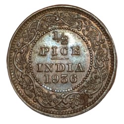 British India Copper 1/2 Pice Year 1936 King George-V in AUNC High Grade.