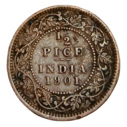 British India Copper 1/2 Pice Year 1901 Victoria Empress High Collectable Grade.