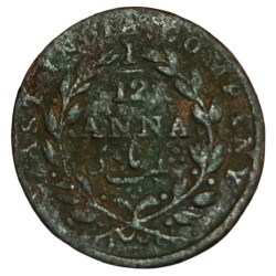 British India Copper 1/12 Anna "East India Company" Year 1835 **Scare** Used Condition.