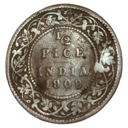 British India Copper 1/2 Pice Year 1909 King Edward-VII Collectable Grade.