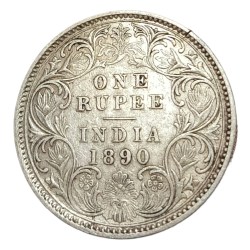 British India Silver Rupee Year 1890 Victoria Empress High Collectable Grade.
