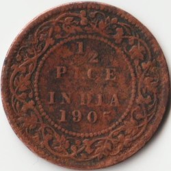 1/2 Pice 1905 Rare Date Copper Coin of King Edward VII British India Coinage