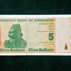 Zimbabwe Dollar 5 World Bank note Series ending 786 Unique and Rare