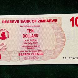 Zimbabwe Dollar 10 World Bank note Series ending 786 Unique and Rare