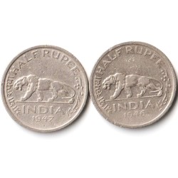 Combo Set of Half Rupee 1946-1947 Copper-Nickel Coin of King George VI British India Coinage