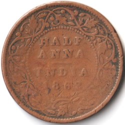 Rare Half Anna 1862 Copper Coin of Queen Victoria British India Coinage