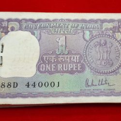 One rupees semi fancy number packet A-42 R. N. Malhotra gem UNC condition serial no. 440001