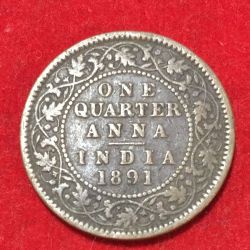 India - British ¼ Anna 1891 - Victoria "Victoria Empress" Rare Lowest price Coin #D-134