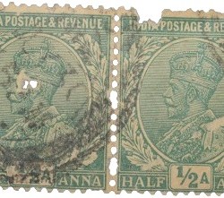 Postal Stamp of George V 1/2 Anna Green Colour - Block of 2 Stamps - Used Condition as per Image.