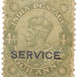 Postal Stamp of George V 4 Annas Olive=Green Colour with Service Over Printed - Used Condition as per Image.