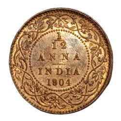 British India 1/12 Anna Year 1904 King Edward-VII **V. Scare** UNC Grade.
