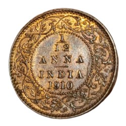 British India 1/12 Anna Year 1910 King Edward-VII **V. Scare** UNC Grade.