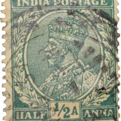 Postal Stamp of George V 1/2 Anna Green Colour - Used Condition as per Image.