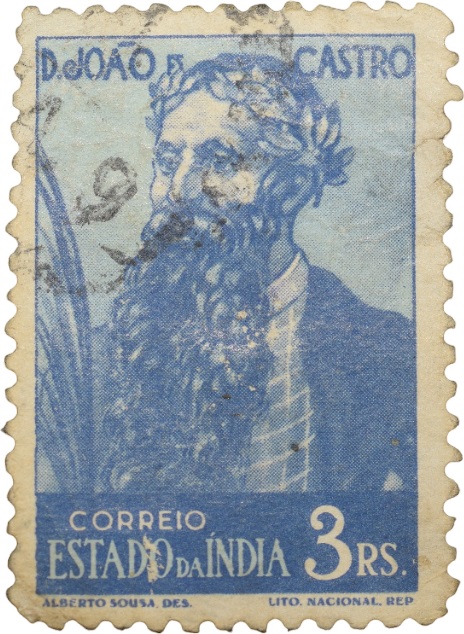 Postal Stamp of India Portugues - Blue 3 Ries - Used as per Image.
