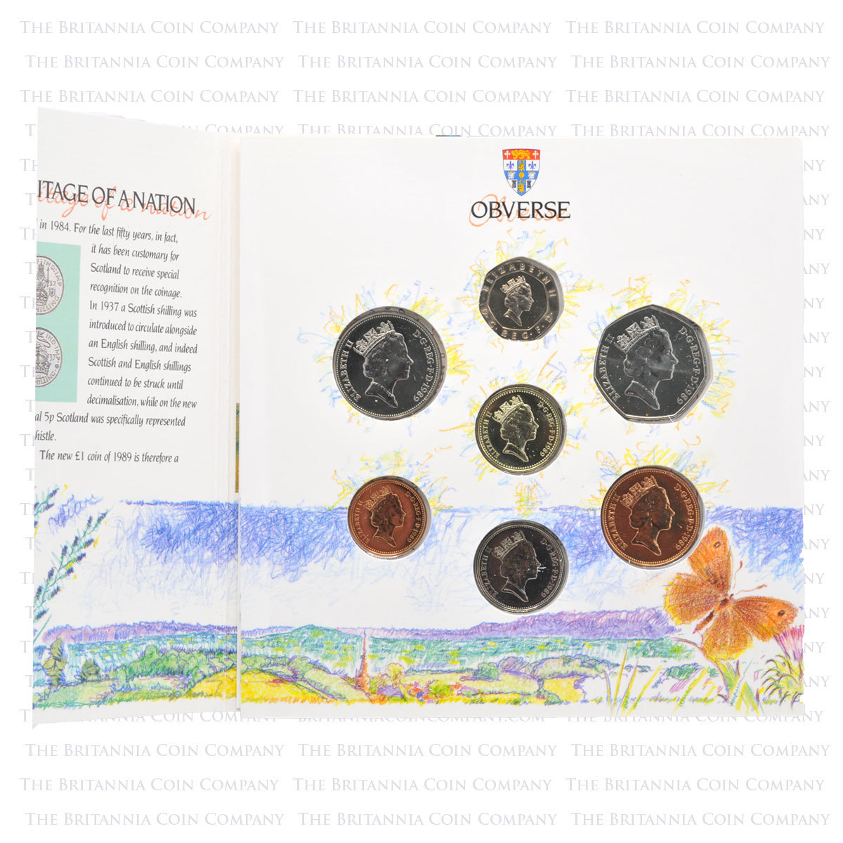 1989 UK Scottish Brilliant Uncirculated Annual 7 Coin Mint Pack Rare Set