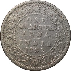 Copper 1/4 Anna of Victoria Empress (AD 1892) Calcutta Mint Rare Date