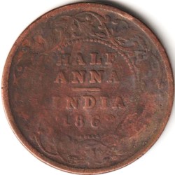 Rare Half Anna 1862 Copper Coin of Queen Victoria British India Coinage
