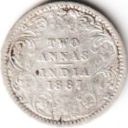 Rare Two Anna 1887 Silver Coin of Victoria Empress British India Coinage