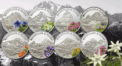 Palau – 2009 – 8 x 5 Dollars – Flora & Mountains 8-COIN-SET (Proof) Silver Coins With Certificate and Beautiful Wooden Box