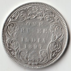 Extremely Rare One Rupee 1897 Silver Coin of Victoria Empress British India Coinage